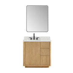 Altair Clayton 36" Single Bathroom Vanity in Washed Light Brown with Grain White Engineered Stone Countertop