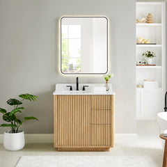 Altair Clayton 36" Single Bathroom Vanity in Washed Light Brown with Grain White Engineered Stone Countertop