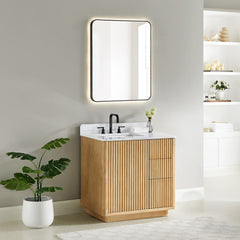 Altair Clayton 36" Single Bathroom Vanity in Washed Light Brown with Grain White Engineered Stone Countertop