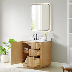 Altair Clayton 36" Single Bathroom Vanity in Washed Light Brown with Grain White Engineered Stone Countertop
