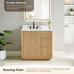Altair Clayton 36" Single Bathroom Vanity in Washed Light Brown with Grain White Engineered Stone Countertop