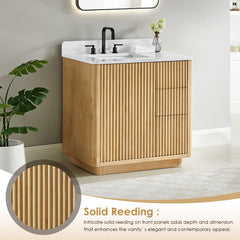 Altair Clayton 36" Single Bathroom Vanity in Washed Light Brown with Grain White Engineered Stone Countertop