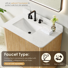 Altair Clayton 36" Single Bathroom Vanity in Washed Light Brown with Grain White Engineered Stone Countertop