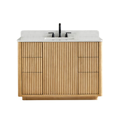 Altair Clayton 48" Single Bathroom Vanity in Washed Light Brown with Grain White Engineered Stone Countertop - Without Mirror