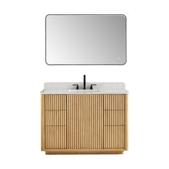 Altair Clayton 48" Single Bathroom Vanity in Washed Light Brown with Grain White Engineered Stone Countertop