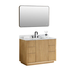 Altair Clayton 48" Single Bathroom Vanity in Washed Light Brown with Grain White Engineered Stone Countertop