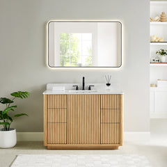 Altair Clayton 48" Single Bathroom Vanity in Washed Light Brown with Grain White Engineered Stone Countertop