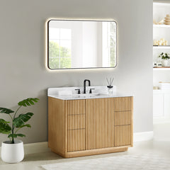 Altair Clayton 48" Single Bathroom Vanity in Washed Light Brown with Grain White Engineered Stone Countertop
