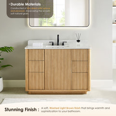 Altair Clayton 48" Single Bathroom Vanity in Washed Light Brown with Grain White Engineered Stone Countertop
