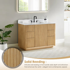 Altair Clayton 48" Single Bathroom Vanity in Washed Light Brown with Grain White Engineered Stone Countertop