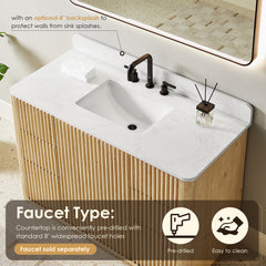 Altair Clayton 48" Single Bathroom Vanity in Washed Light Brown with Grain White Engineered Stone Countertop