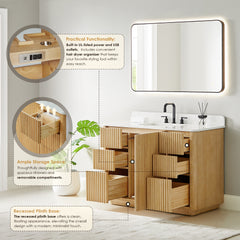 Altair Clayton 48" Single Bathroom Vanity in Washed Light Brown with Grain White Engineered Stone Countertop