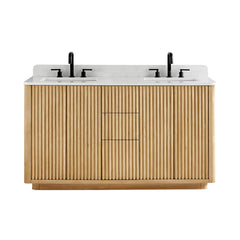 Altair Clayton 60" Double Bathroom Vanity in Washed Light Brown with Grain White Engineered Stone Countertop - Without Mirror
