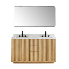 Altair Clayton 60" Double Bathroom Vanity in Washed Light Brown with Grain White Engineered Stone Countertop