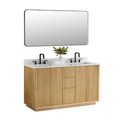 Altair Clayton 60" Double Bathroom Vanity in Washed Light Brown with Grain White Engineered Stone Countertop