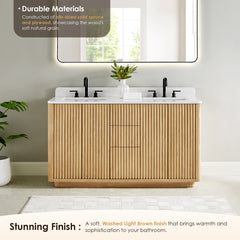 Altair Clayton 60" Double Bathroom Vanity in Washed Light Brown with Grain White Engineered Stone Countertop