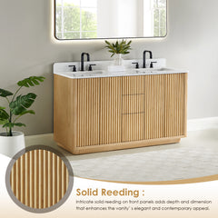 Altair Clayton 60" Double Bathroom Vanity in Washed Light Brown with Grain White Engineered Stone Countertop
