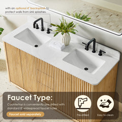 Altair Clayton 60" Double Bathroom Vanity in Washed Light Brown with Grain White Engineered Stone Countertop