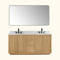 Altair Clayton 72" Double Bathroom Vanity in Washed Light Brown with Grain White Engineered Stone Countertop