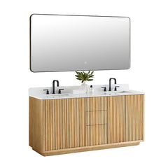 Altair Clayton 72" Double Bathroom Vanity in Washed Light Brown with Grain White Engineered Stone Countertop