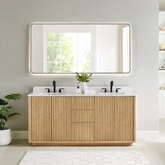 Altair Clayton 72" Double Bathroom Vanity in Washed Light Brown with Grain White Engineered Stone Countertop