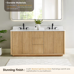 Altair Clayton 72" Double Bathroom Vanity in Washed Light Brown with Grain White Engineered Stone Countertop