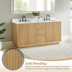 Altair Clayton 72" Double Bathroom Vanity in Washed Light Brown with Grain White Engineered Stone Countertop