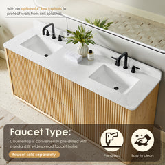 Altair Clayton 72" Double Bathroom Vanity in Washed Light Brown with Grain White Engineered Stone Countertop