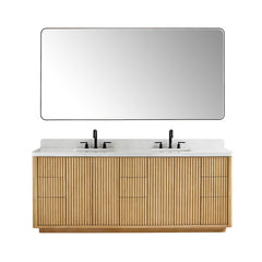 Altair Clayton 84" Double Bathroom Vanity in Washed Light Brown with Grain White Engineered Stone Countertop