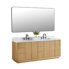 Altair Clayton 84" Double Bathroom Vanity in Washed Light Brown with Grain White Engineered Stone Countertop