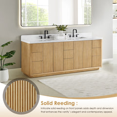 Altair Clayton 84" Double Bathroom Vanity in Washed Light Brown with Grain White Engineered Stone Countertop