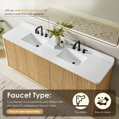 Altair Clayton 84" Double Bathroom Vanity in Washed Light Brown with Grain White Engineered Stone Countertop