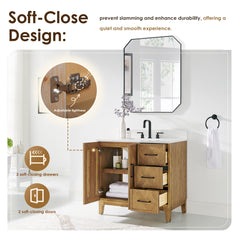Altair Clara 36" Single Bathroom Vanity in Weathered Brown with Calacatta Truffle White Quartz Countertop No Mirror