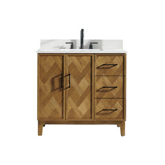 Altair Clara 36" Single Bathroom Vanity in Weathered Brown with Calacatta Truffle White Quartz Countertop No Mirror
