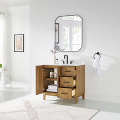 Altair Clara 36" Single Bathroom Vanity in Weathered Brown with Calacatta Truffle White Quartz Countertop No Mirror