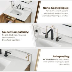 Altair Clara 36" Single Bathroom Vanity in Weathered Brown with Calacatta Truffle White Quartz Countertop No Mirror