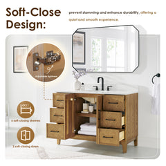Altair Clara 48" Single Bathroom Vanity in Weathered Brown with Calacatta Truffle White Quartz Countertop No Mirror