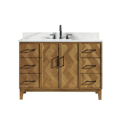 Altair Clara 48" Single Bathroom Vanity in Weathered Brown with Calacatta Truffle White Quartz Countertop No Mirror