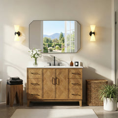 Altair Clara 48" Single Bathroom Vanity in Weathered Brown with Calacatta Truffle White Quartz Countertop No Mirror