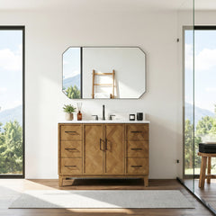 Altair Clara 48" Single Bathroom Vanity in Weathered Brown with Calacatta Truffle White Quartz Countertop No Mirror