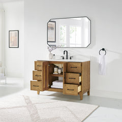 Altair Clara 48" Single Bathroom Vanity in Weathered Brown with Calacatta Truffle White Quartz Countertop No Mirror