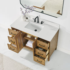 Altair Clara 48" Single Bathroom Vanity in Weathered Brown with Calacatta Truffle White Quartz Countertop No Mirror