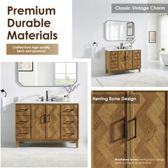 Altair Clara 48" Single Bathroom Vanity in Weathered Brown with Calacatta Truffle White Quartz Countertop No Mirror