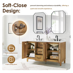 Altair Clara 60" Double Bathroom Vanity in Weathered Brown with Calacatta Truffle White Quartz Countertop No Mirror