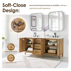 Altair Clara 72" Double Bathroom Vanity in Weathered Brown with Calacatta Truffle White Quartz Countertop No Mirror