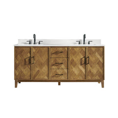 Altair Clara 72" Double Bathroom Vanity in Weathered Brown with Calacatta Truffle White Quartz Countertop No Mirror