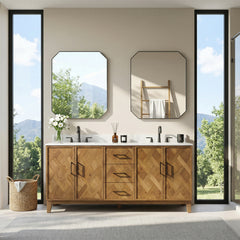 Altair Clara 72" Double Bathroom Vanity in Weathered Brown with Calacatta Truffle White Quartz Countertop No Mirror