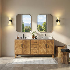 Altair Clara 72" Double Bathroom Vanity in Weathered Brown with Calacatta Truffle White Quartz Countertop No Mirror