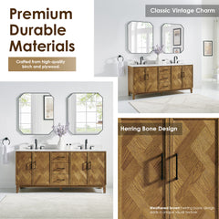 Altair Clara 72" Double Bathroom Vanity in Weathered Brown with Calacatta Truffle White Quartz Countertop No Mirror