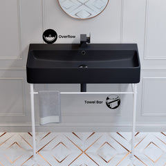 Swiss Madison Carré 36" Ceramic Console Sink Matte Black Basin Matte White Legs - SM-CS793 - The Home Selection